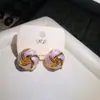Aretes Morados con Esmalte de Goteo, Retro, Únicos y de Alta Gama, Aretes con Forma de Corazón, Elegantes Aretes Franceses de Flor de Lirio para Mujer