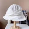 Chapéu de Pescador Plissado de Cetim Boutique Estilo Japonês Chapéu de Pano Protetor Solar de Verão Feminino Cor Sólida Elegante Chapéu Bacia Super Fada Chapéu da Moda