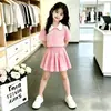 Traje de falda de manga corta de verano para niñas, Camisa polo elegante para niños mayores, Falda corta de estilo preppy, Conjunto deportivo casual de dos piezas