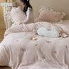 Inverno Engrossado Estilo Coreano Creme Veludo Leite Conjunto de Quatro Peças Estilo Princesa Bordado Plissado Renda Roupa de Cama Quente
