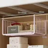 Cesta colgante de gabinete retráctil debajo del escritorio, estante de almacenamiento junto a la cama del dormitorio, estante de almacenamiento colgante para armario sin perforación, caja de almacenamiento debajo del escritorio