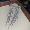 Pendientes de Borla con Corazón Tachonado de Diamantes Super Brillantes Aguja de Plata, Estilo Europeo y Americano, Artesanía Pesada, Pendientes de Moda, Lujo Ligero, Sensación de Alta Gama, Accesorios para Orejas de Mujer