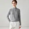 Suéter 100% caxemira pura para mulheres, outono/inverno, gola alta com botões, base de tricô, estilo coreano, top interno elegante e moderno
