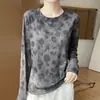 Suéter de Punto Delgado con Mangas Largas Estampado para Mujer, Ajuste Delgado, Sensación Fresca, Cuello Redondo, Estilo Chino Nuevo