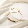 Acero de Titanio Ultra Brillante Lujo Ligero Cuadrado Circonita Colorida Pulsera Ajustable Deslizante para Mujer Cadena Caja Temperamento Dopamina