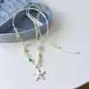 Collar de Estrella de Mar, Concha y Perla Estilo Vacaciones Isleñas para Mujer, Cadena para Clavícula de Perlas Dopamina de Gama Alta, Accesorios de Verano de Moda