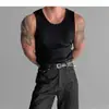Regata Patchwork Estilo Americano para Verão, Masculina Slim Fit Esportiva Fitness Canelada Alta Elasticidade Sem Mangas