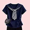 Conjunto Casual de Calça Patchwork Xadrez de Verão 2026 Meninas Novo Estilo Escolar Gola Marinheiro Manga Curta Conjunto de Duas Peças