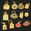 Colgante pequeño de la suerte chapado en oro de plata de ley 925 con forma de lingote y disco de cuentas, accesorios de joyería DIY.