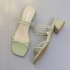 2024 Nuevas Sandalias de Tacón Medio Dos Usos Zapatillas para Mujer Verano Estilo Hada Suave Zapatos de Estudiante para Mujer con Puntera Abierta