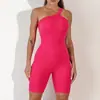 Macacão de Yoga Uma Peça com Alça Cruzada para Mulheres, Shorts de Cinco Pontos com Costela de Alta Elasticidade e Sensação de Pele, Roupa Esportiva Integrada Modeladora para Fitness