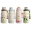 Taza infantil de acero inoxidable aislada con dibujos animados, con colador de té y pajilla, adecuada para niños y niñas, portátil para la escuela, para leche o agua