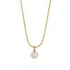 Colar pingente único de pérola Shijia cinza platina real, redondo, simples, clássico, moda europeia e americana, banhado a ouro branco de latão