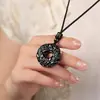 Colgante de Obsidiana Negra Mate Natural Doble Pixiu de Seguridad Colgante de Círculo Redondo para Hombres y Mujeres Venta al por Mayor de Cristales