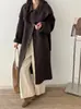 Casaco de lã feminino outono e inverno, dupla face, com franja tipo xale, modelo longo, espessado e quente, adequado para o dia a dia