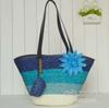 Bolso de Paja Bohemio Floral de Gran Capacidad de un Solo Hombro, Nuevo Bolso Tejido de Paja de Trigo Rayado, Bolso de Playa para Vacaciones en la Costa
