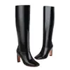 Tallas 34-48 Botas de Tacón Grueso Versátiles para Mujer Otoño e Invierno Botas Altas de Punta Cuadrada para Mujer Tacón Ultra Alto Zapatos sin Cordones de Talla Grande para Mujer Transfronterizos