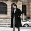 Casaco de Lã Masculino de Comprimento Médio Acima do Joelho, Estilo Coreano, de Botões Duplos, Solto, Tendência, Proteção para o Frio no Inverno, Jaqueta Trench Coat de Lã Quente