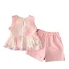 Chal de verano transfronterizo nuevo estilo estilo INS para niños pequeños y niños pequeños, conjunto casual de dos piezas para exteriores, atuendo de estilo coreano para bebés niñas