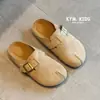 Sapatos Femininos Adultos 2025 Outono Novo Estilo Chinelos Femininos de Couro Genuíno Fosco Moda Bico Aberto Falso Chinelos Preguiçosos Birkenstock