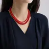 Collar de Perlas de Imitación de Vidrio de Dos Capas Accesorios Multicapa Cadena para el Cuello Apilada para Mujer Cadena para la Clavícula Collar Retro con Colgante