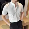2026 Nova Marca da Moda Masculina Camisa de Manga Curta com Gola Alta, Camisa Waffle Estilo Gelo de Alta Elasticidade Slim Fit, Dropshipping do TikTok