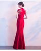Traje vermelho slim fit cauda de peixe cheongsam de casamento modelo de boas-vindas de palco desfile de moda apresentador de coral vestido de noite