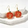 Pendientes de calabaza con diamantes de colores estilo europeo y americano exagerado, pendientes únicos y creativos de aleación con goteo de aceite, pendientes de Halloween vintage y divertidos para mujer