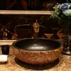 Lavabo Cerámico de Encimera Redondo de una Sola Cuba Lavabo Artístico Retro Estilo Europeo Lavabo para Baño del Hogar