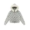Outono/Inverno Novo Estilo Coreano Transfronteiriço Estilo Americano Bolinhas Personalidade Moda Y2K Zíper Com Capuz Gola Grande de Pelo Casaco Solto