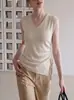 Diseño único, camiseta de punto irregular de manga corta para mujer, nuevo top de verano ajustado