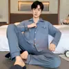 Pijama de Modal para Hombre de Manga Larga Otoño e Invierno Cardigan con Solapa Se Puede Usar Afuera Dibujos Animados Casual Estilo Coreano Conjunto de Ropa para el Hogar