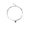 Collar Casual de Cadena con Perlas en Forma de Corazón para Mujer, Cadena para Suéter Unisex de Empalme Negro, Nuevo Estilo Unisex Fresco de Moda 2024