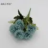 Crisantemo de bola de simulación de 5 púas y 5 cabezas, flor de seda, ramo de flores artificiales multicolor, flor de guía para camino de boda en casa, materiales florales decorativos, venta al por mayor
