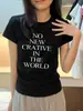 Camiseta Sexy de Manga Corta con Diseño de Estampado de Letras Americanas Verano 2025 Nuevo Top Casual Simple Versátil para Mujer