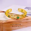 Pulseira Aberta Poligonal Oca de Diamante Banhada a Ouro Antiga, Nova Pulseira de Luxo Leve Estilo Chinês Que Não Desbota por Muito Tempo