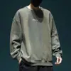 Moletom crew neck pesado solto moderno estilo americano 2026 para primavera e outono, moletom pulôver liso simples estilo japonês para jovens homens