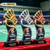 Trofeos de cristal hechos a medida para competiciones de bádminton, premios y recuerdos personalizados para campeones de eventos deportivos individuales y de dobles
