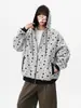 Sudadera con capucha estilo americano de calle con estampado de estrellas, unisex, colección de otoño, diseño de peso pesado, cárdigan con cremallera, corte holgado, prenda de abrigo de nicho
