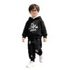 Conjunto de Dos Piezas con Sudadera con Capucha Estampado de Letras de Moda para Niños de Primavera y Otoño, Conjunto de Dos Piezas Falsas de Estilo Americano con Estampado, Pantalones Jogger de Manga Larga para Niños Pequeños