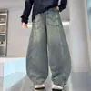 Pantalones Vaqueros de Primavera y Otoño para Niños 2026 Nueva Moda Estilo Coreano Pantalones de Pierna Ancha de Mezclilla Estampada para Bebés Ropa Infantil Transfronteriza