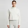 Moletom estilo Lulu com camada de ar, 49% poliéster, 46% viscose, 5% elastano, caimento solto, jaqueta esportiva casual feminina