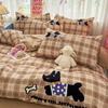 Juego de Cama de Algodón Puro Cepillado Clase a Cuatro Piezas Algodón Puro Cachorro Maillard Ropa de Cama Engrosada Funda de Edredón Cama Individual Juego de Tres Piezas 4