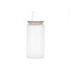 Venta caliente Vaso de Coca-Cola con tapa de bambú Vaso para bebidas frías Vaso recubierto de vidrio de borosilicato Material transparente Vaso de vidrio adecuado