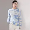 Novo Suéter de Tricô Gola Redonda Lã Cashmere Outono/Inverno 2026 Manga Longa Estampa Degradê Lã Macia Escovada
