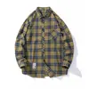Camisa xadrez de manga comprida para primavera e outono, estilo coreano casual artístico, jaqueta casual versátil estilo Hong Kong