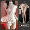 Lingerie Sexy Retro Cheongsam Bordado Vazado Saia Curta Sexy Costas Nuas Alça Puro Desejo Uniforme Tentação Qqny