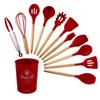 Espátula de silicona personalizada con mango de madera, juego de utensilios de cocina de silicona, cuchara sopera con mango de madera, espátula para cocinar, juego de utensilios de cocina de silicona de 12 piezas