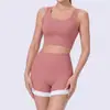 Conjunto de roupa de Pilates e yoga feminino transfronteiriço, conjunto de duas peças de regata e shorts de alta elasticidade, para treino esportivo e fitness, secagem rápida