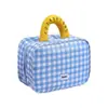 Bolsa de Maquillaje Estilo Ins, Neceser de Cuadros de Aspecto Elegante, Bolsa de Viaje, con Compartimentos, Multifuncional, Gran Capacidad, Se Puede Colgar en la Pared